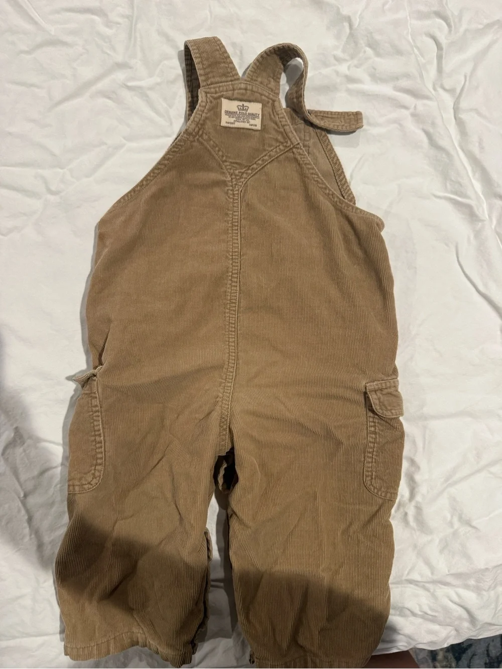 Vintage Polo Ralph Lauren Corduroy Cargo Overalls Tan Brown Baby 12-18 Months
